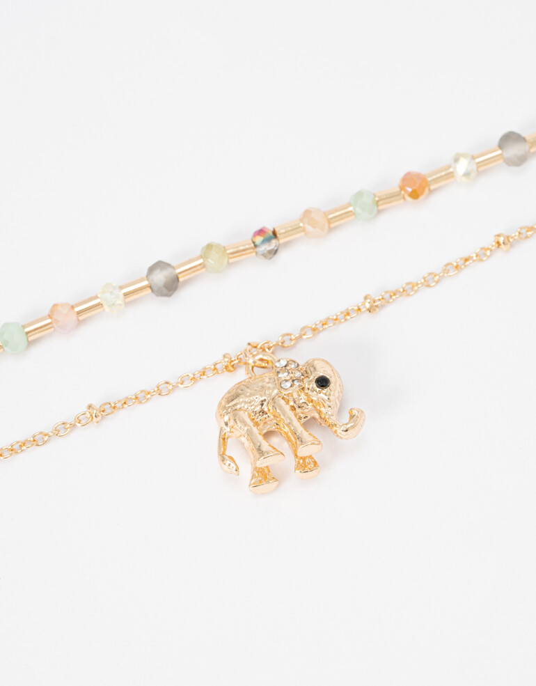 Collares Cortos Lucky charm Collar Beads Y Elefante Lucky - Dorado