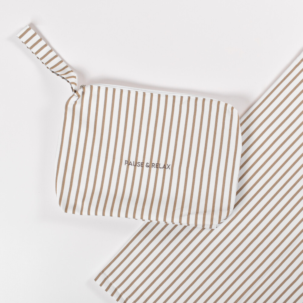 Necessaire y Manta Verano Rayas Beige