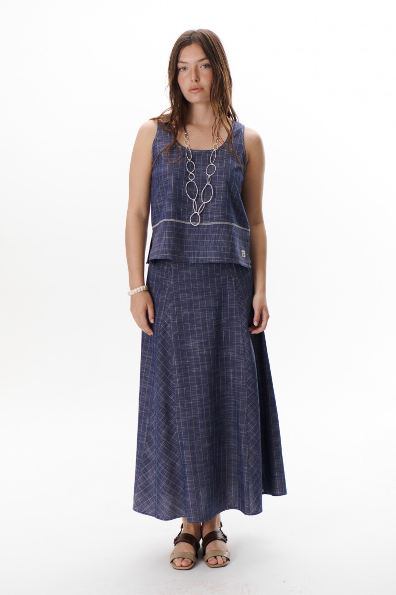 FALDA LINO RAYA AZUL