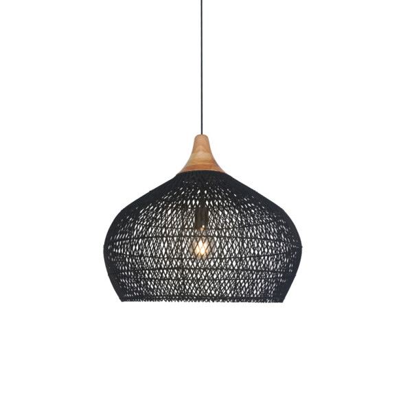 Lámpara colg. campana ratán negro E27 Ø600x450mm IX9546