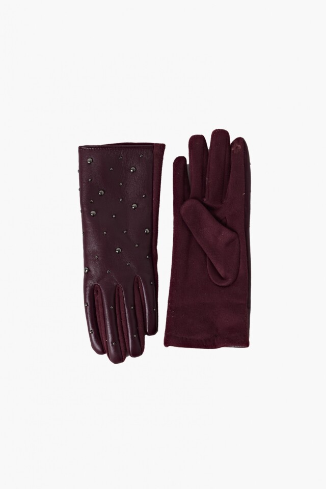 Guantes eco cuero con tachas bordo