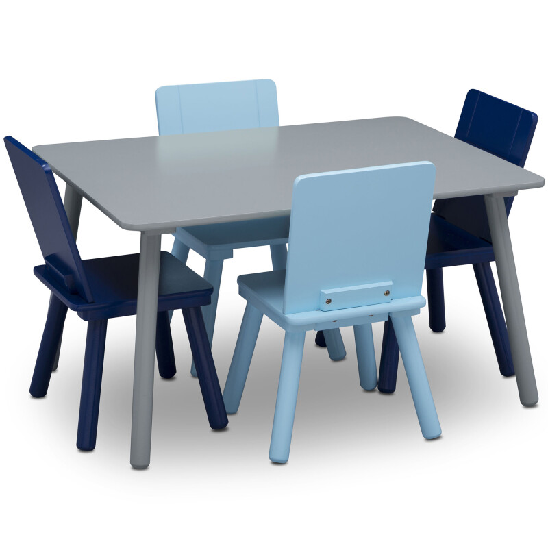 Juego de mesa y 4 sillas para niños azul gris y celeste Juego de mesa y 4 sillas para niños azul gris y celeste