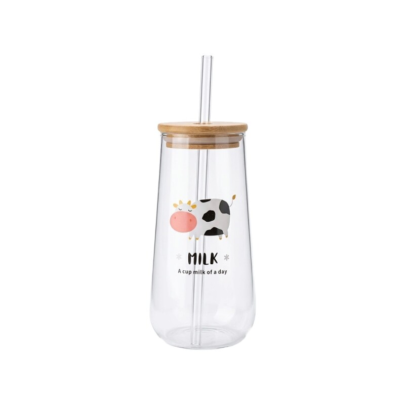 VASO VIDRIO C/DIS/TAPA/PAJITA 500ML Unica