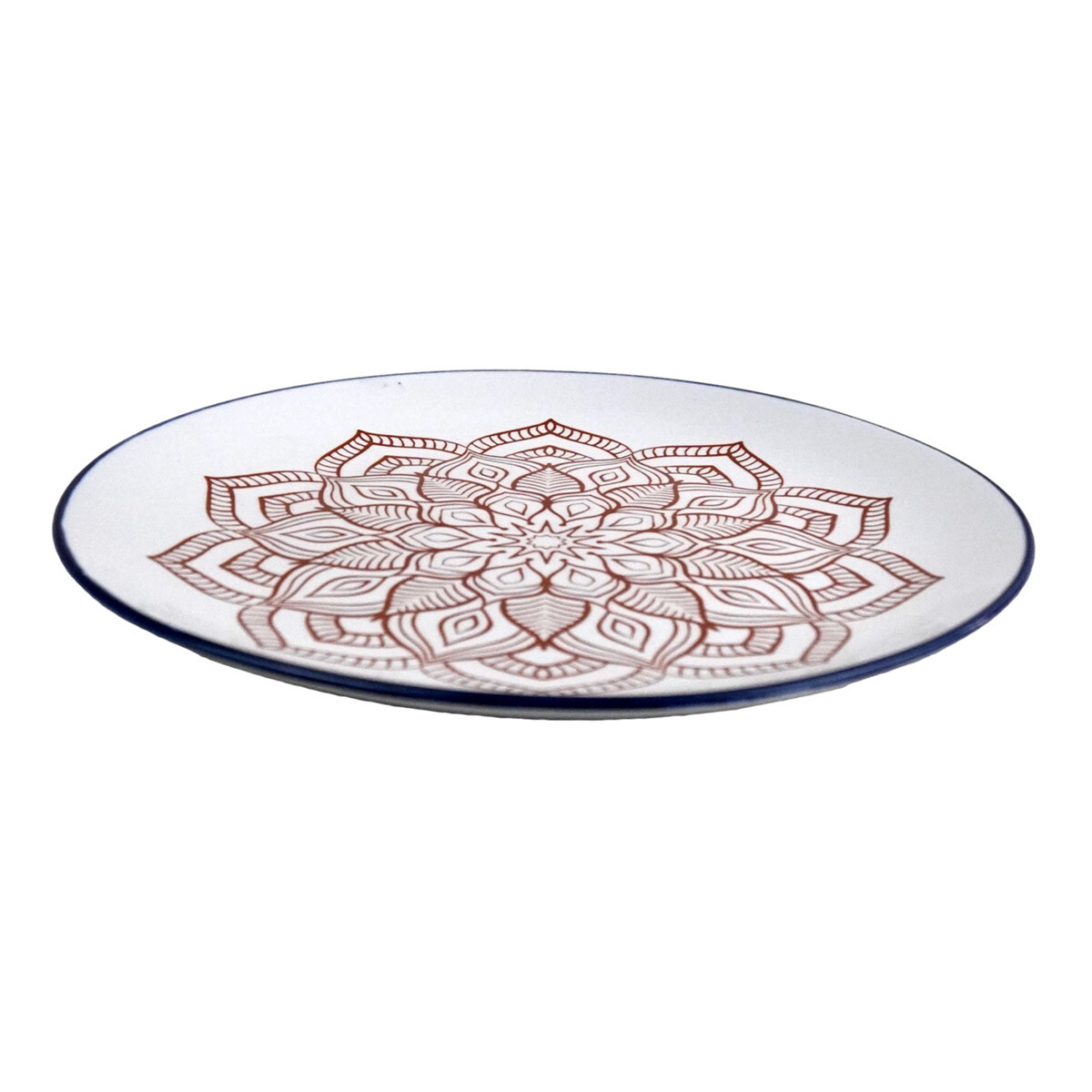 PLATO LLANO CERAMICA COLOR DISEÑO MANDALA BORDE OSCURO 