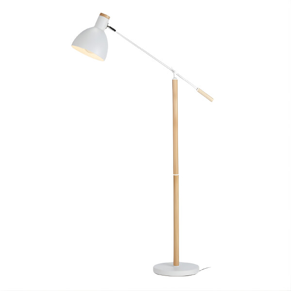 Lampara De Pie Moderna Metal Madera Minimalista 158Cm Color Blanco