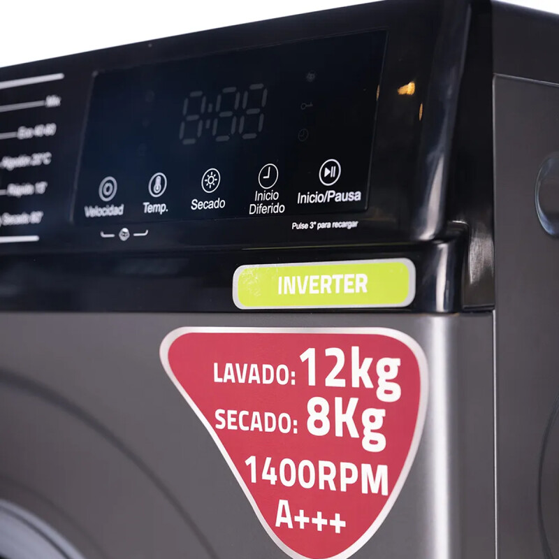 Lavasecarropas Petra Inverter 12kg Lavado 8kg 1400rpm Digital Gris Oscuro Lavasecarropas Petra Inverter 12kg Lavado 8kg 1400rpm Digital Gris Oscuro