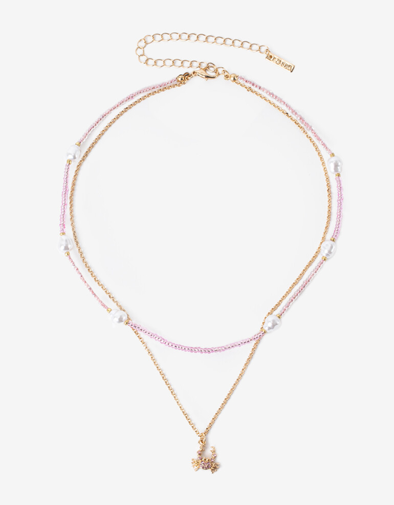 Collares Cortos Strass Collar Multicadena Dije Cangrejo - Dorado