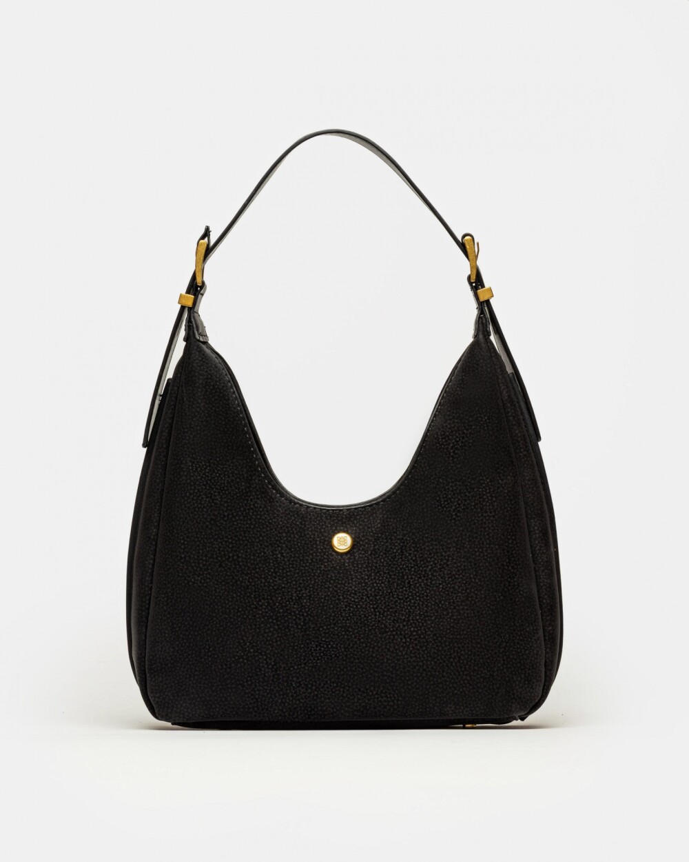 Cartera al hombro Raw en efecto gamuza Negro