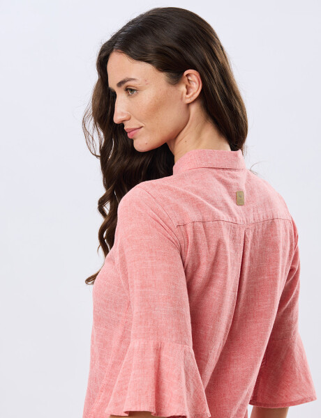 CAMISA DE LINO CON VOLADOS Ladrillo