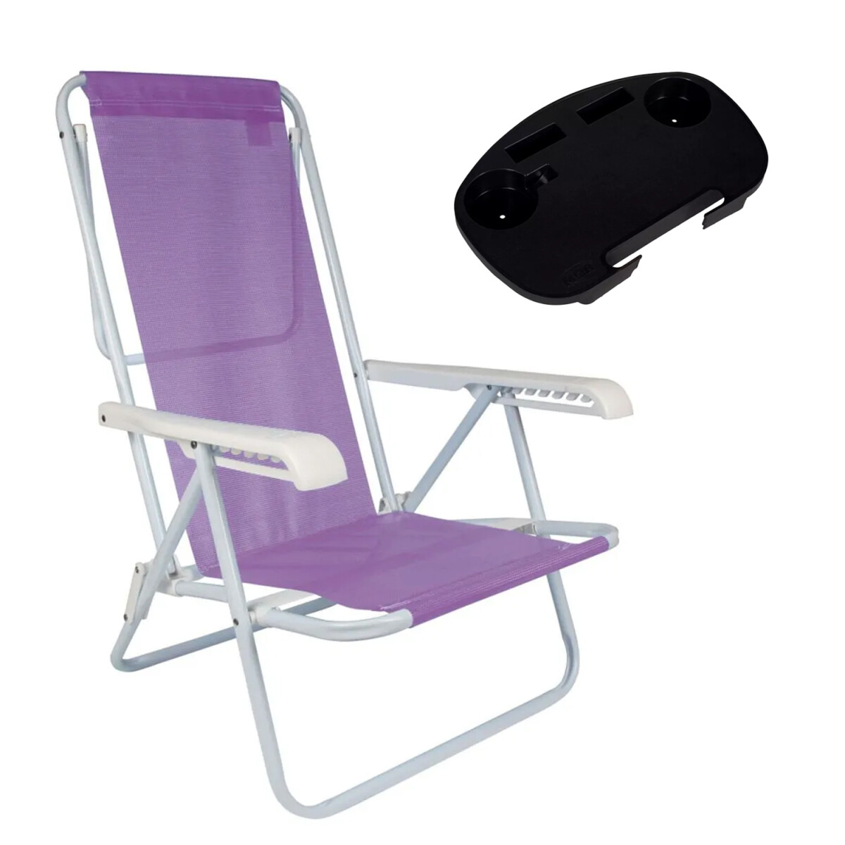 Set Silla 8Pos Acero 100 kg + Mesa Bandeja Plast Divisiones - Lila 