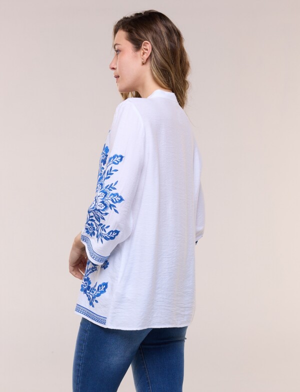 Blusa Bordado Floral BLANCO/AZUL