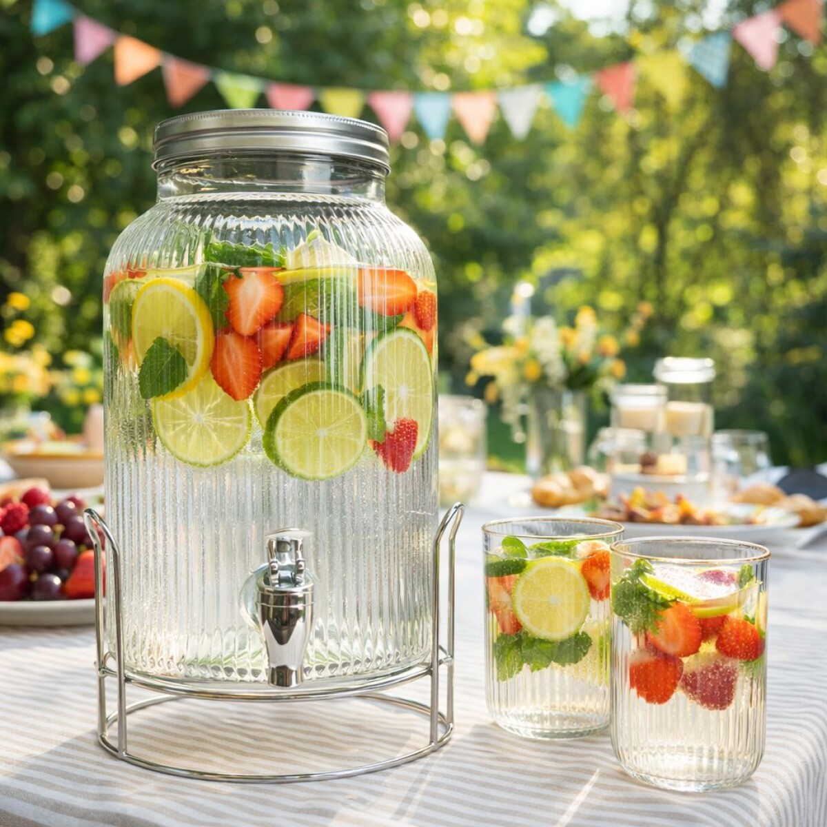 Dispensador de Bebidas de Vidrio con Canilla y Soporte Metálico 5L 