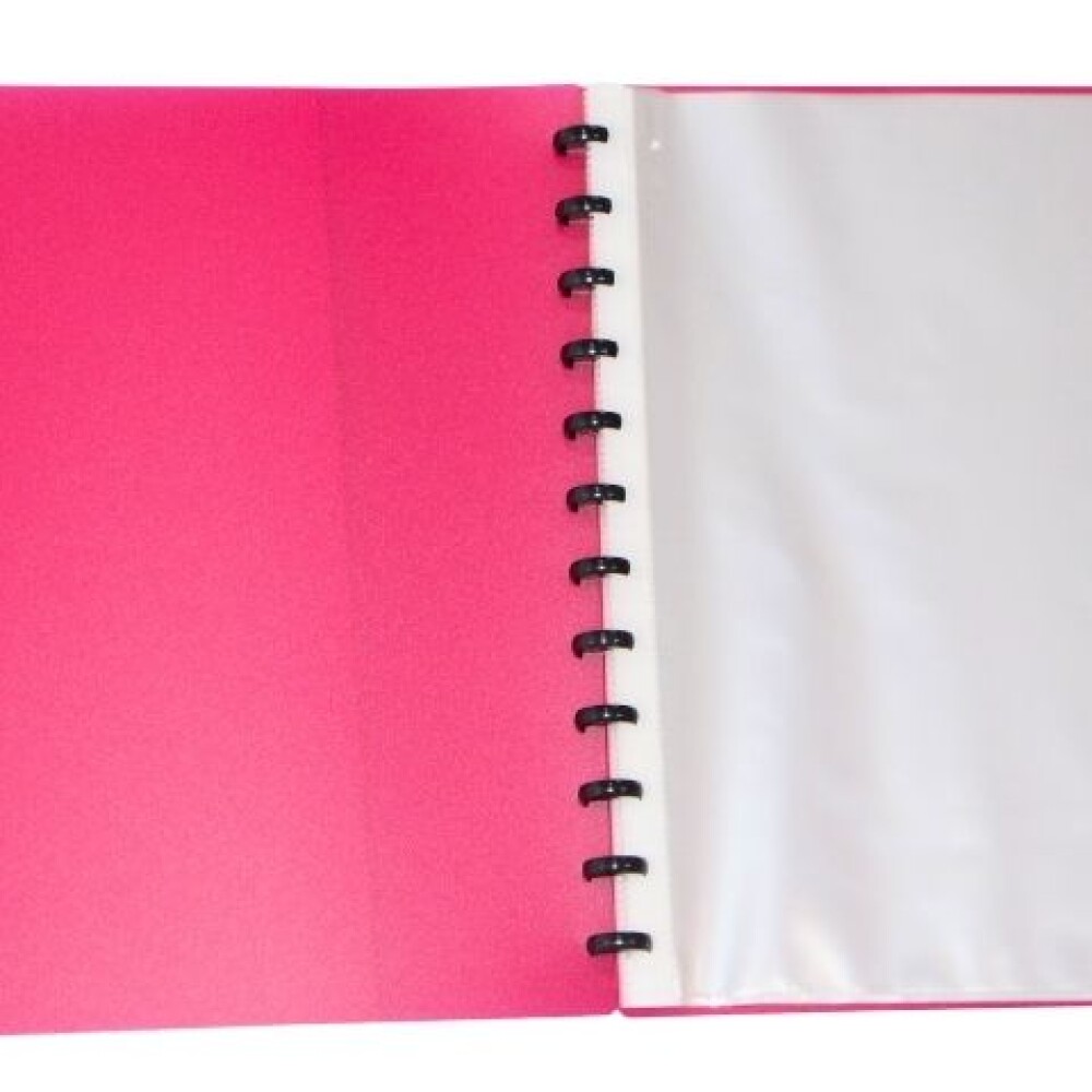 CARPETA TAMAÑO A4 CON 20 FUNDAS REMOVIBLES COLOR ROSADO