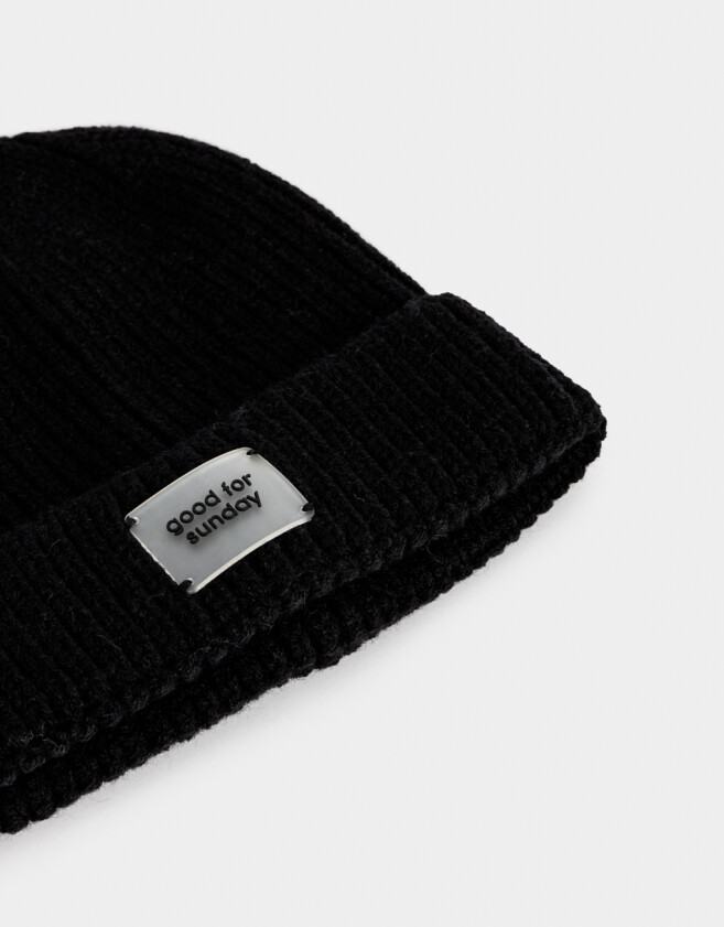Gorro Clasico Gorro Tejido Con Tag - Negro