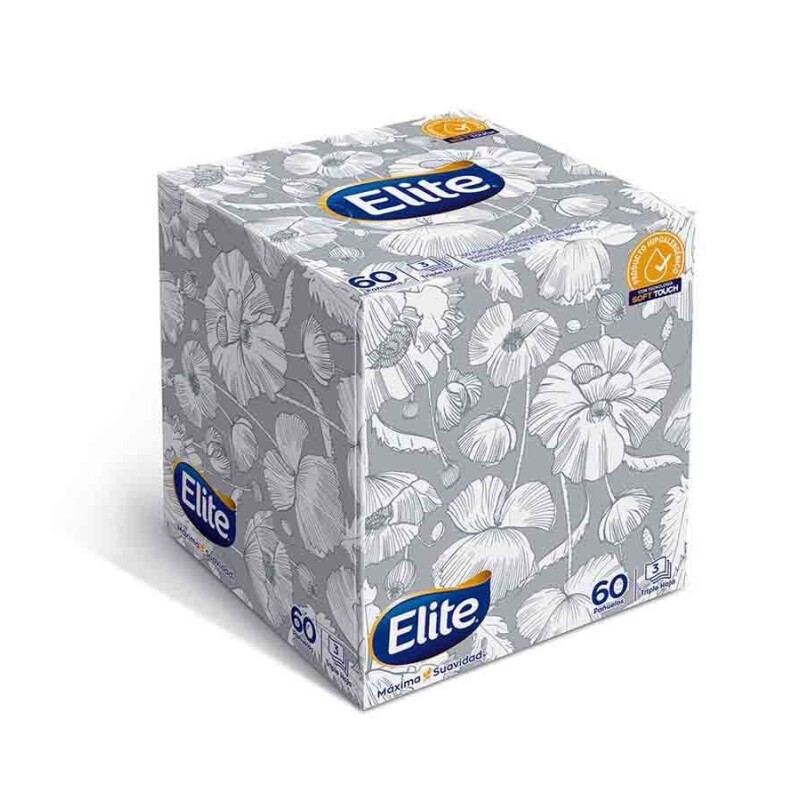 Pañuelos Descartables Elite Premium Cubo 60 Unidades Pañuelos Descartables Elite Premium Cubo 60 Unidades