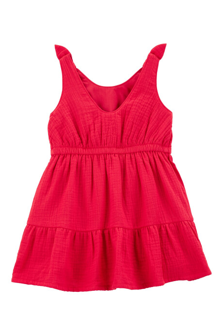 Vestido de algodón, con lazos, rojo Sin color