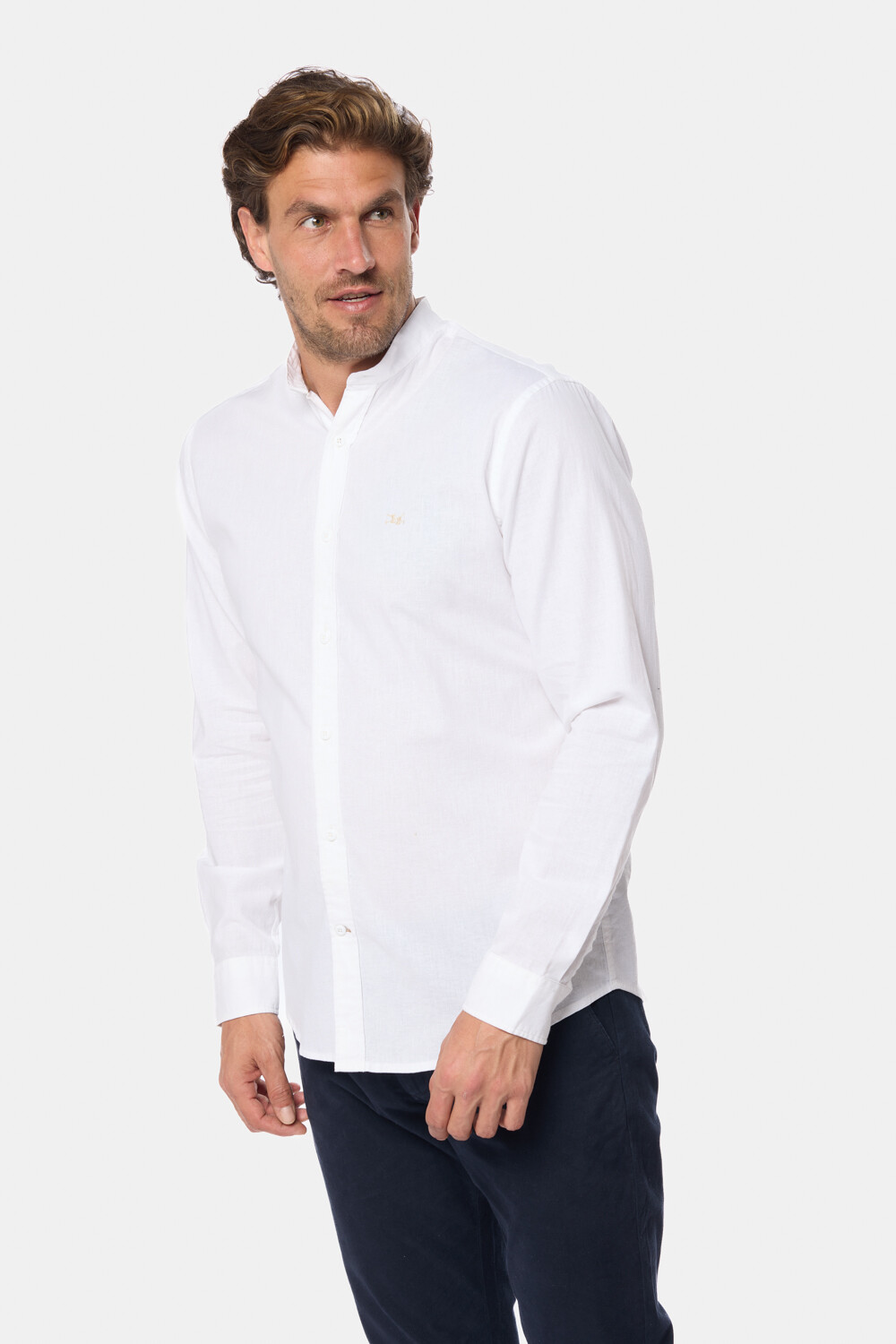 CAMISA DE LINO CUELLO MAO Blanco