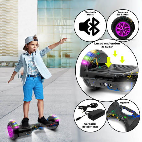 Skate Hoverboard Eléctrico 6.5 Bluetooth Luces Led N1 Negro