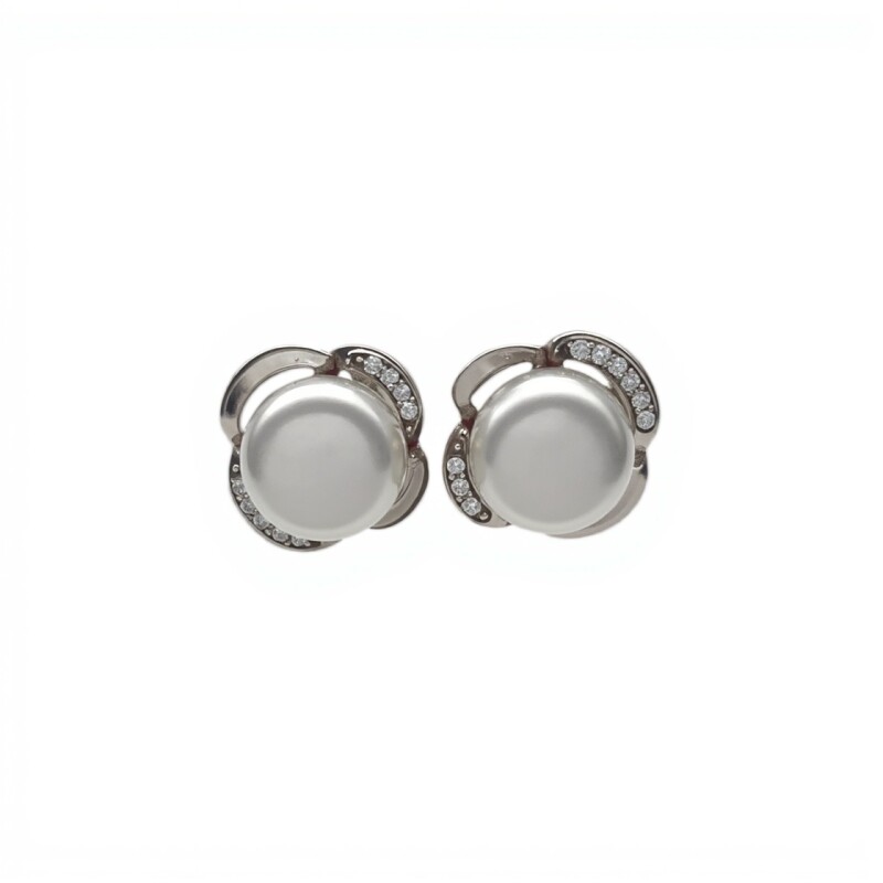Caravanas Flor Perlas-Plata 925-Con Perla y Zirconia-CA3176 conperla