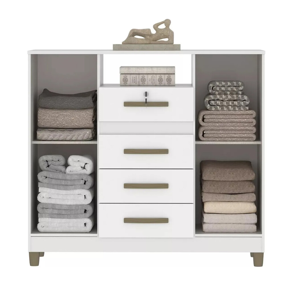 CÓMODA CAJONERA GUARDARROPA 4 CAJONES 2 PUERTAS CON LLAVE BLANCO