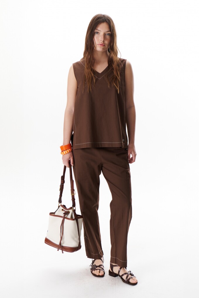 PANTALON LINO STRECH MARRON