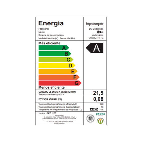 Refrigerador inverter 287L VT26BPY LG Refrigerador inverter 287L VT26BPY LG