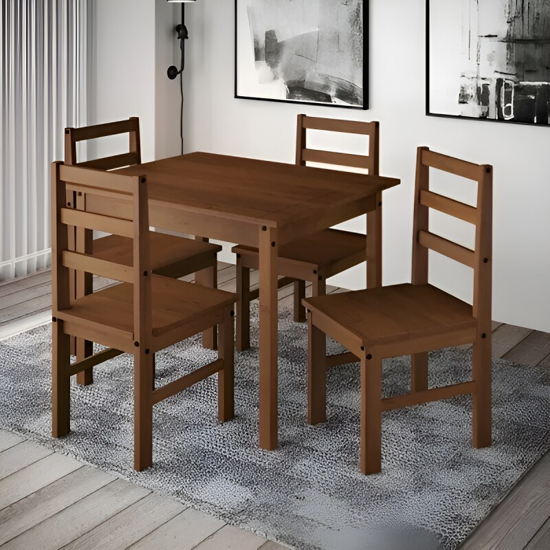 JUEGO DE COMEDOR LINDA 4 SILLAS LUSTRE CERA 100% PINO Juego De Comedor Linda 4 Sillas Lustre Cera 100% Pino