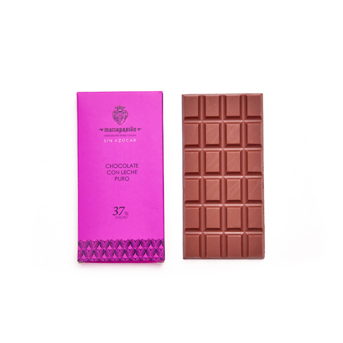 Tableta Chocolate Leche 37% Puro Cacao. SIN AZÚCAR 