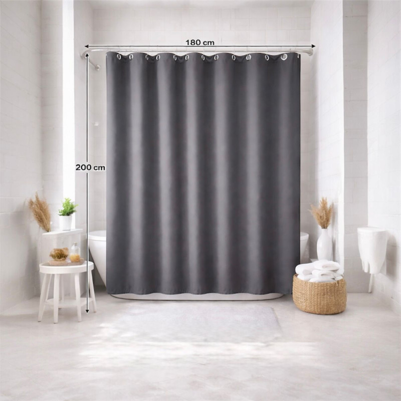 Cortina de Baño Lisa Impermeable 180x200cm - Gris Gris