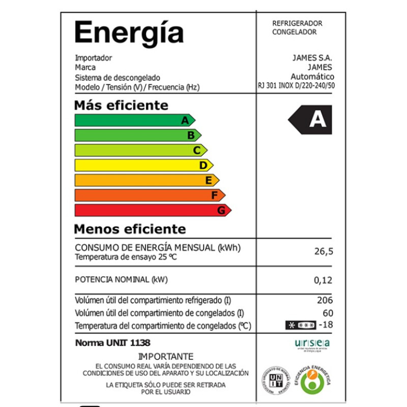 Heladera James RJ301INV Inox Dispensador Heladera James RJ301INV Inox Dispensador