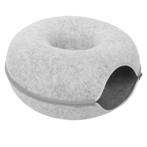 Cama Tipo Tunel Rascador Cuna Interactiva Gatos Dona XL Vairante Color Gris Claro