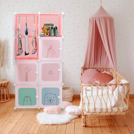 Armario Plastico Lumax 8 Compartimentos Desmontable Rosado