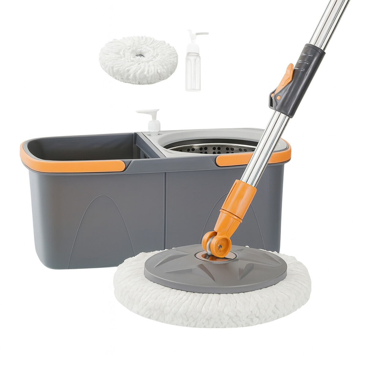 Mopa Balde Trapeador Giratorio Centrifugado Extensible Pro - Color Gris 