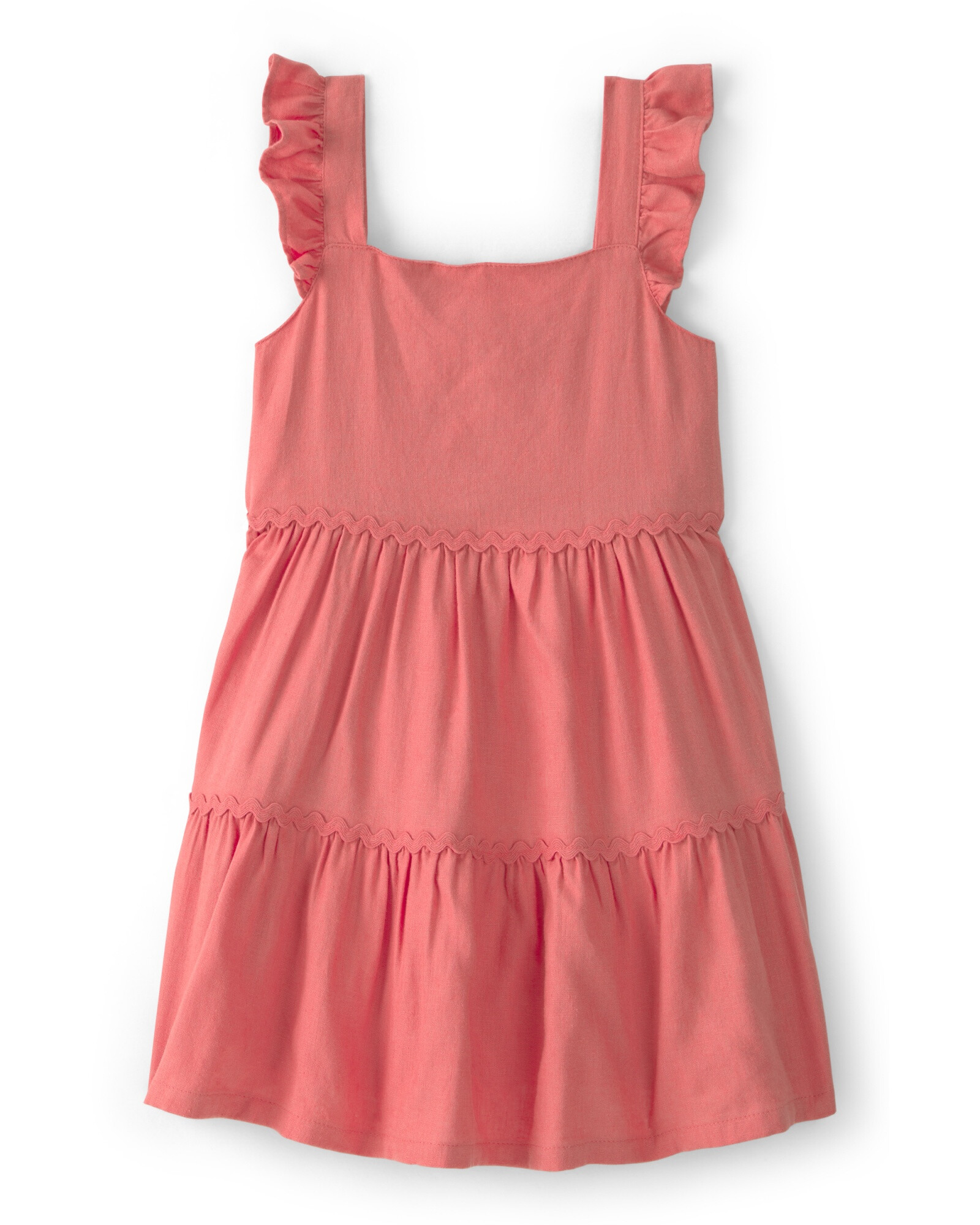 Vestido de lino, escalonado, color coral Sin color