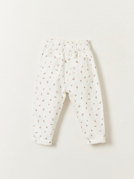 Pantalón jean paper bag Estampado Flores Crudo