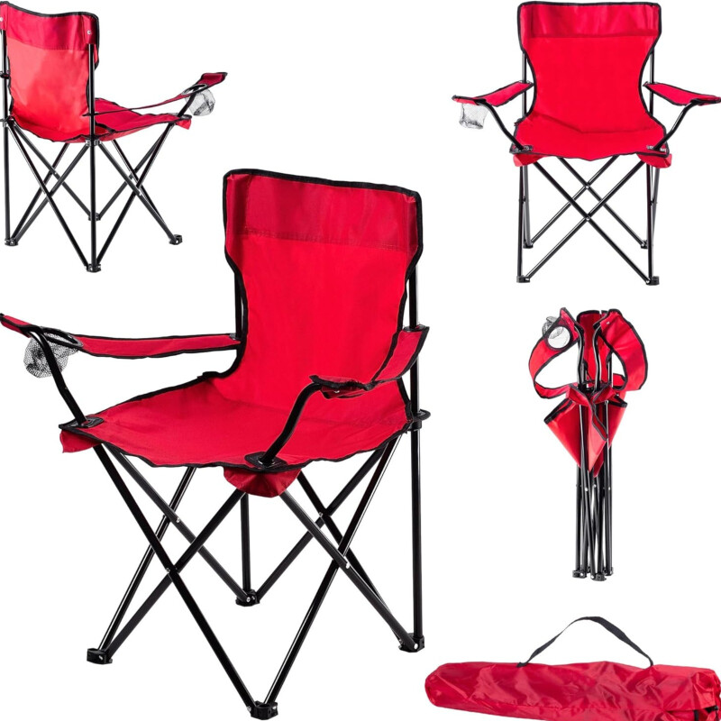 Silla Camping Pesca Plegable Estructura Metal Rojo