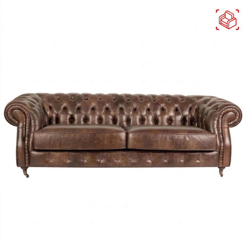 SOFA 3 CUERPOS CUERO-100-NATURAL MARRON NEW CHESTERFIELD CHOC.