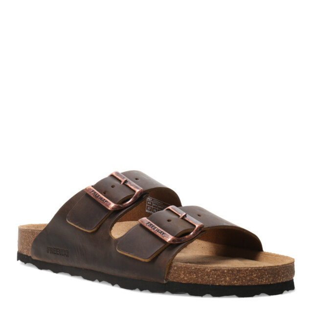 Sandalia de Mujer Freeway Casual 2 Hebillas Marrón Habana (Cuero Graso)
