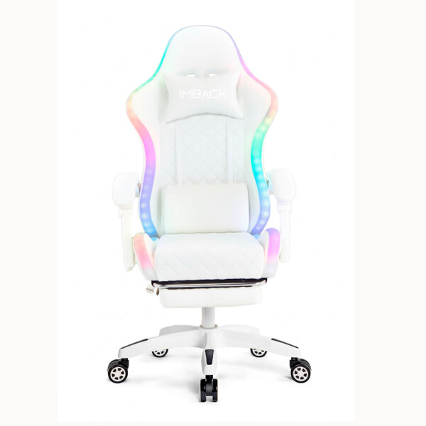 Silla Gamer Con Luces Led Ergonomica Escritorio y apoyapies con Cuero Sintético Imback Color Blanco Silla Gamer Con Luces Led Ergonomica Escritorio y apoyapies con Cuero Sintético Imback Color Blanco