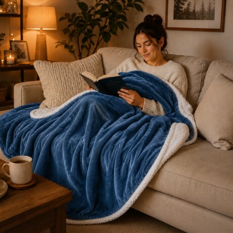 Frazada Manta Polar con Corderito 2 Plazas 200x230cm Azul
