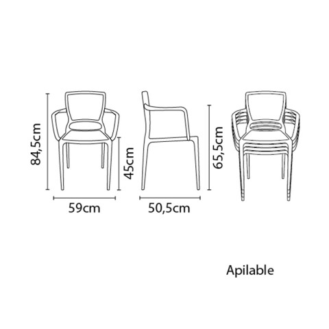 Silla grafito SOFIA respaldo cerrado c/ posabrazos -TRAMONTINA TD0612