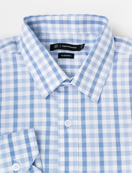 Camisa m/l casual cuadros celeste