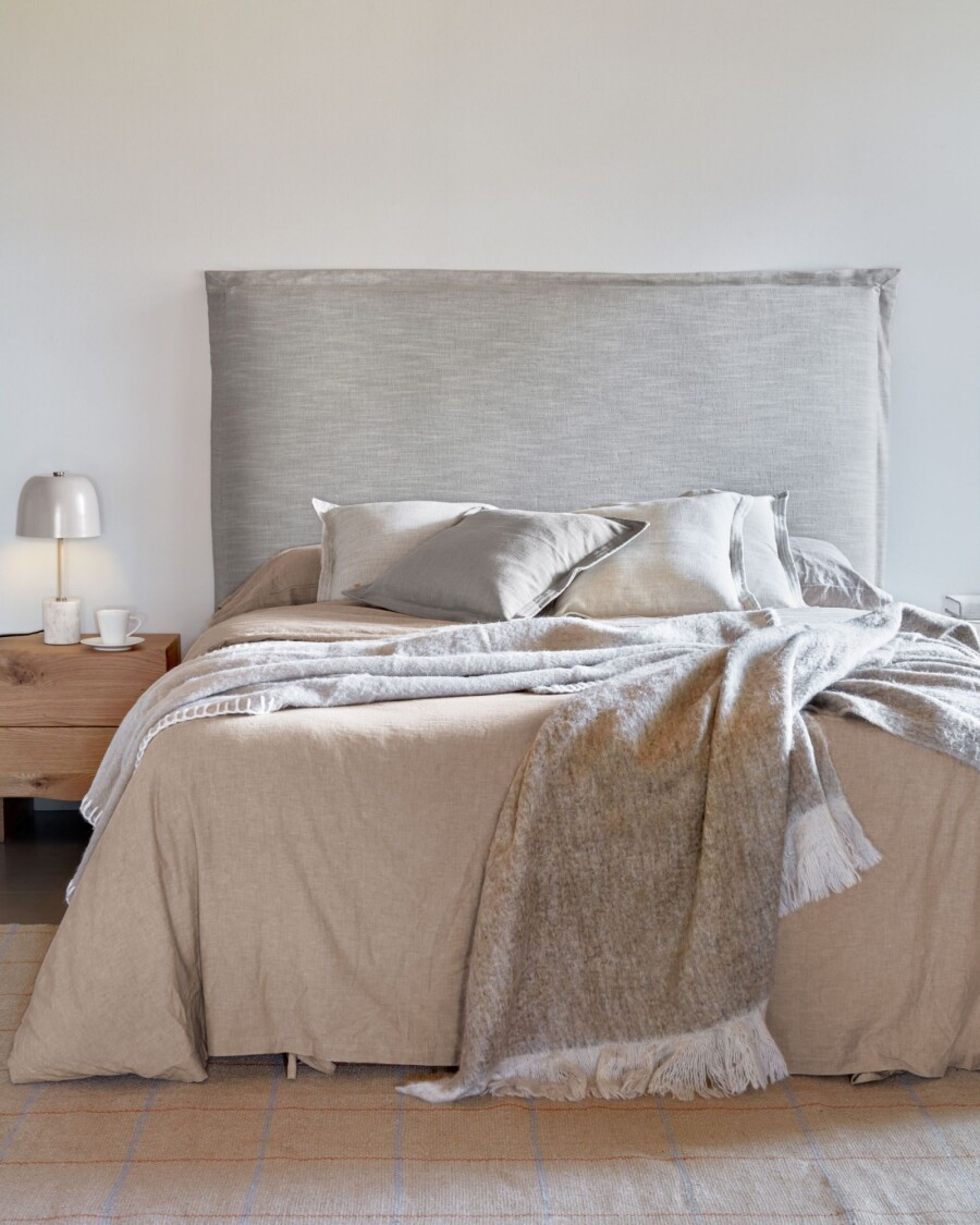 Cabecero desenfundable Tanit de lino gris para cama de 200 cm