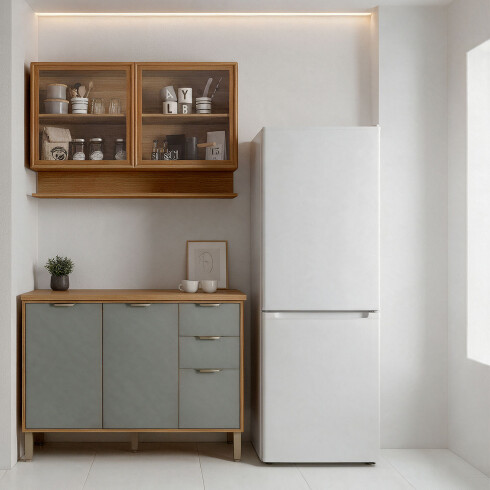 JUEGO DE COCINA 2 MODULOS Y MESADA MDF LINEA COLORS FREIJO Y VERDE