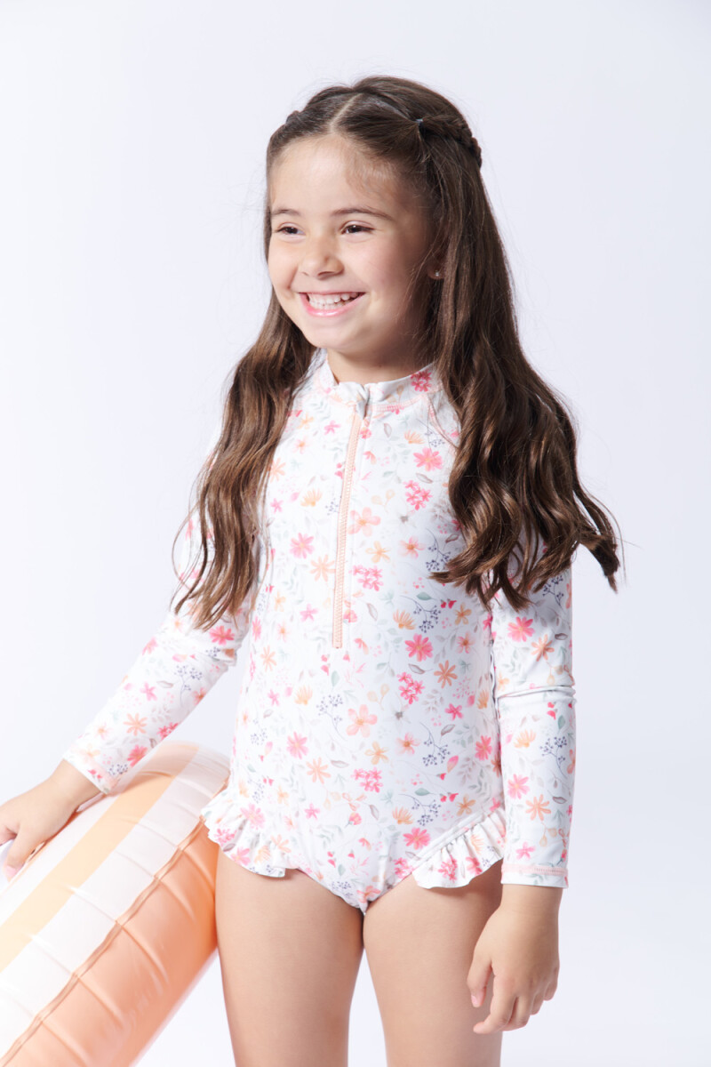 Malla manga larga uv estampa Flores Blanco