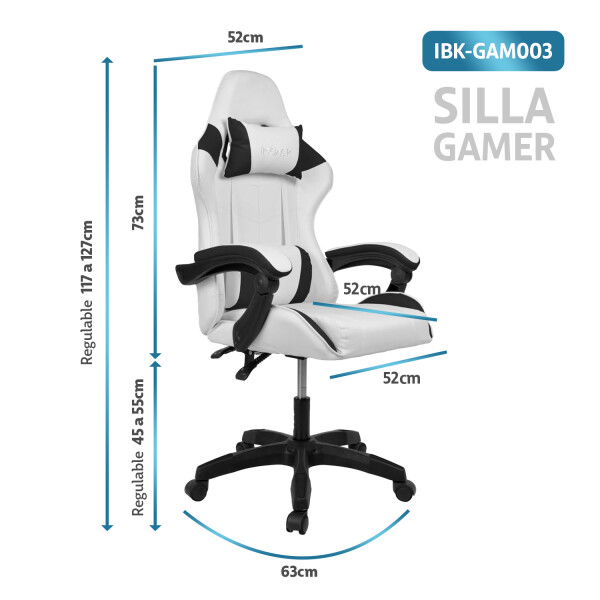 Silla Gamer Ergonomica Escritorio Reclinable Soporta 200kg Blanco con Negro Silla Gamer Ergonomica Escritorio Reclinable Soporta 200kg Blanco con Negro