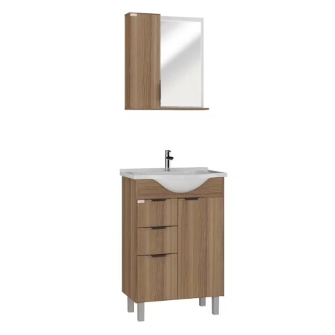 Mueble de baño de pie Crystal Nogal 56 cm con Bacha de resina natural y espejo botiquín Mueble De Baño De Pie Crystal Nogal 56 Cm Con Bacha De Resina Natural Y Espejo Botiquín