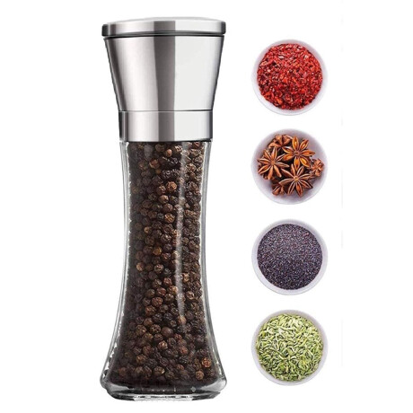Molinillo Pimienta y Sal Ajustable 200ml Vidrio y Acero Inox Transparente