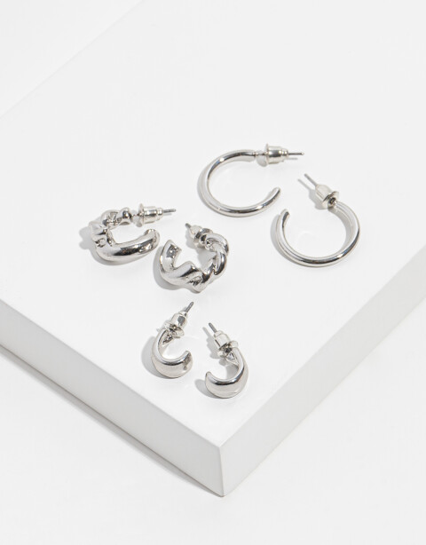 Aros Argollas Set Metal Set De Argollas - Plateado Rodio