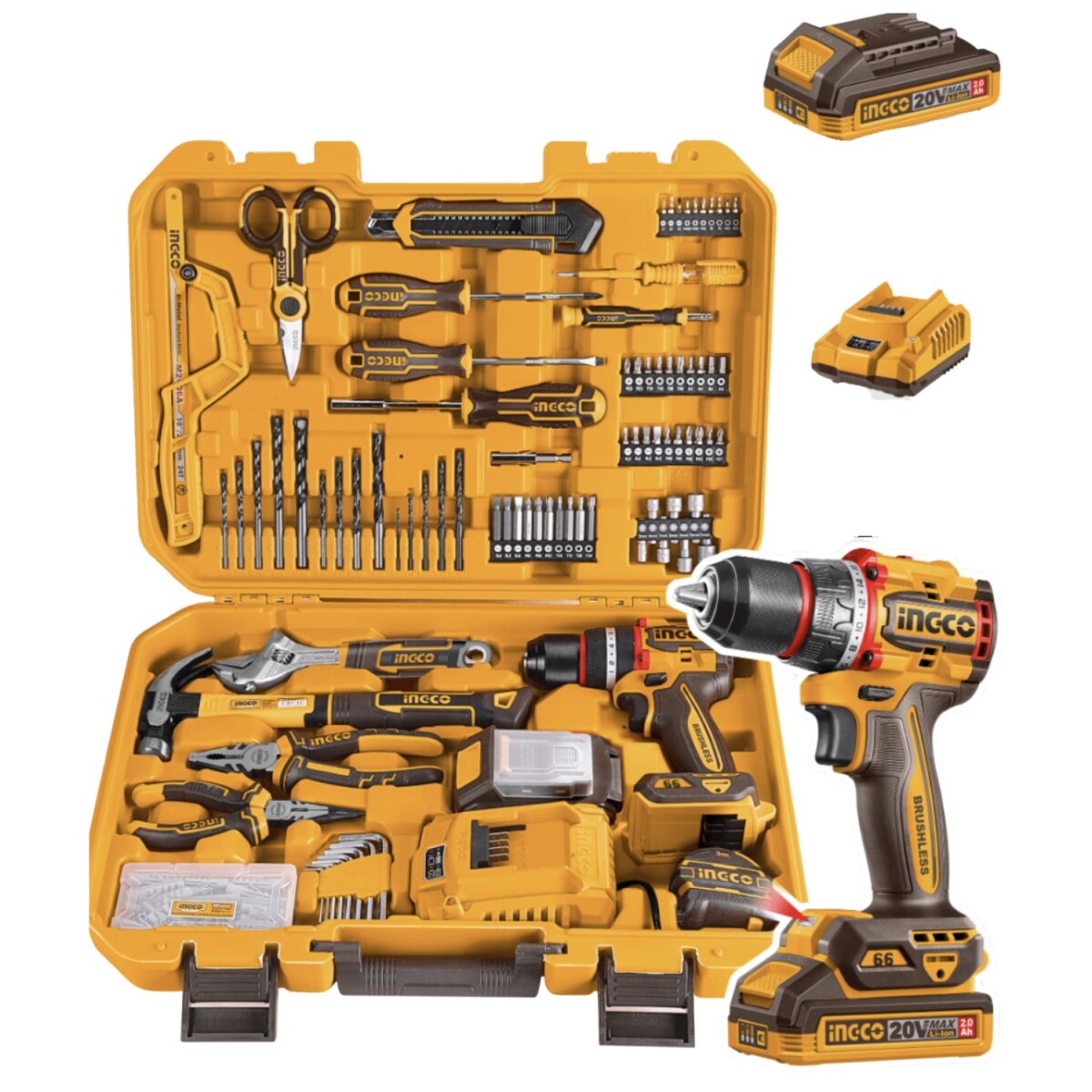 Kit Atornillador Percutor Ingco 20V en Valija + Accesorios 
